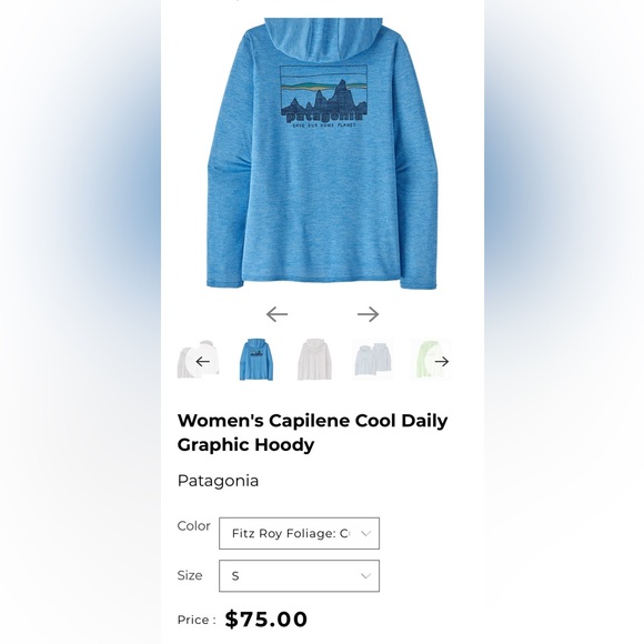 Patagonia Blue Capilene Cool Daily Skyline Graphic Hoodie Outdoor Women’s SZ Med - Picture 13 of 16